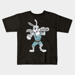 Funny mechanic rabbit with a wrench Kids T-Shirt